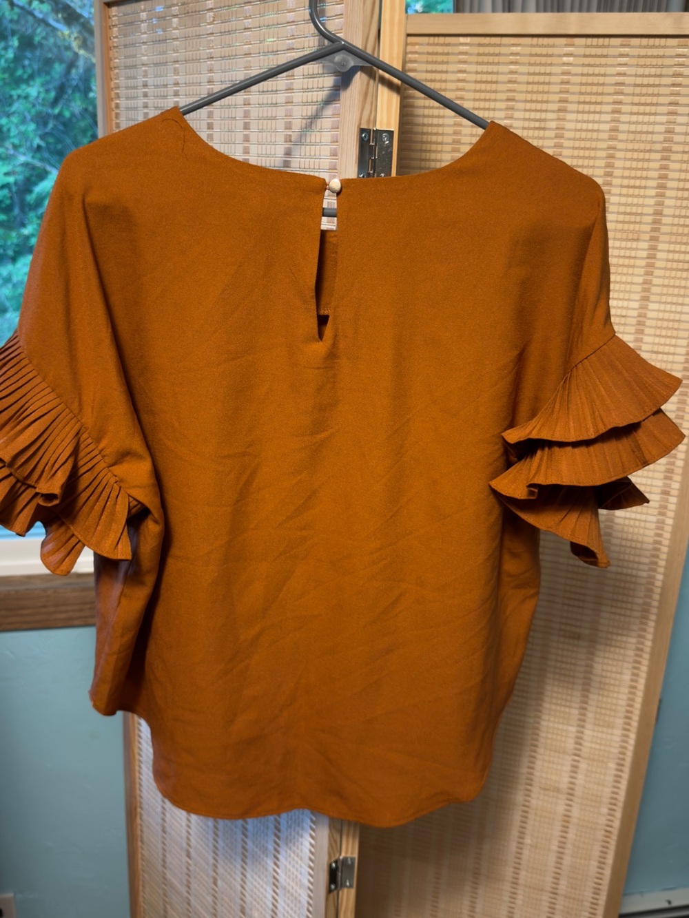Market & Spruce Rust Orange Ruffle Sleeve Top - Picture 2 of 5